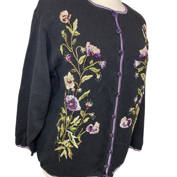 Vintage Heirloom Collectables Embroidered Floral Cardigan Plus Size Women 26-28 - Picture 9 of 11